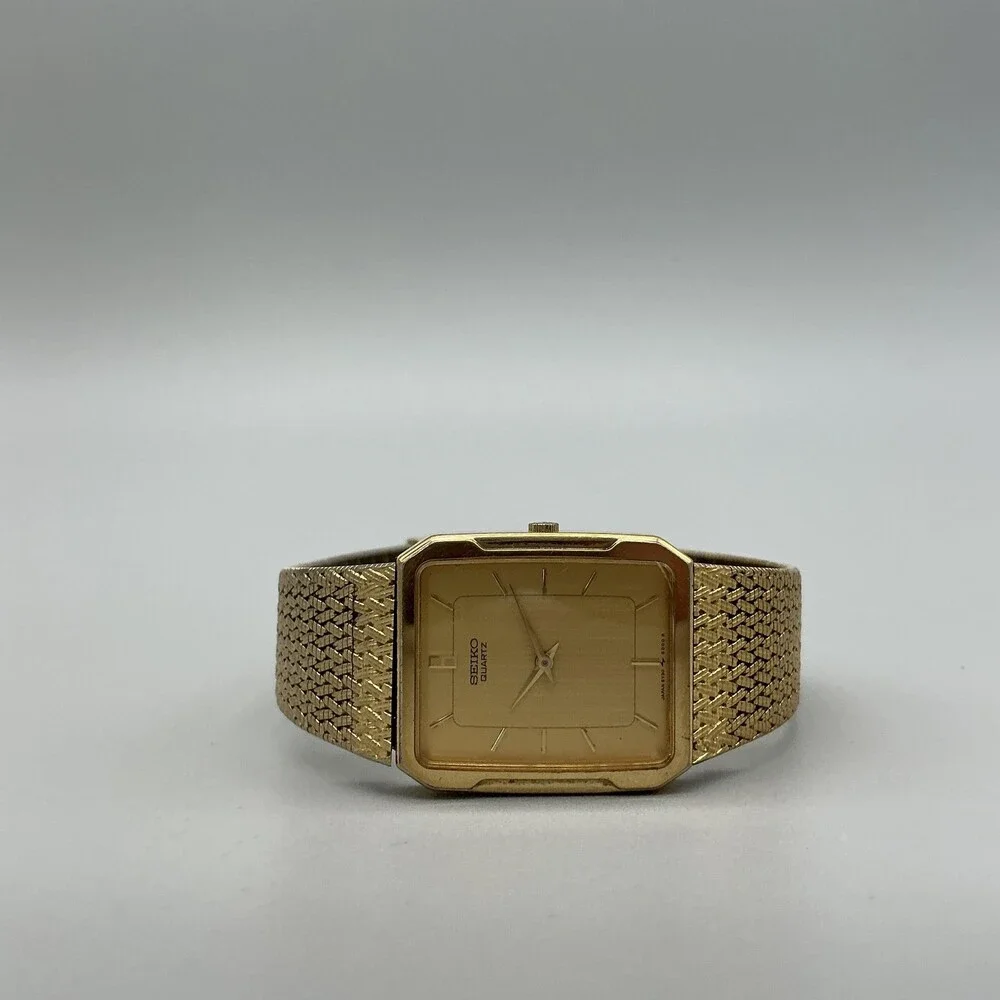 Vintage Seiko Quartz Mens Watch 25mm Gold Tone Mesh 5Y30-5B49 New Battery 7.75